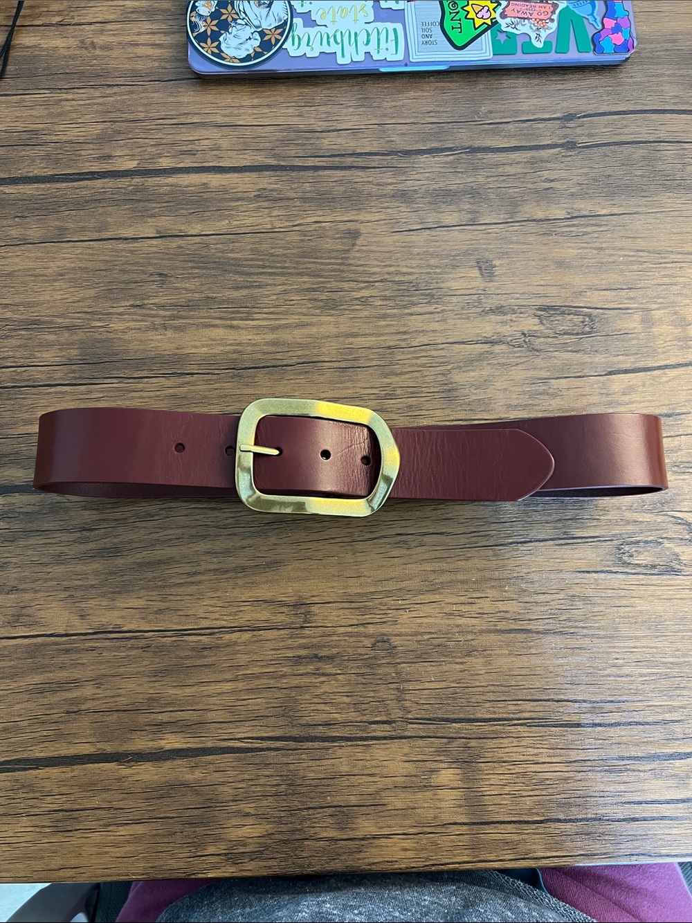 Anthropologie Brown Leather Belt with Gold Oval Buckle- XS